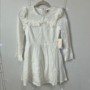 GB Girls White Fit and Flare Puff Sleeve Dress for Weddings